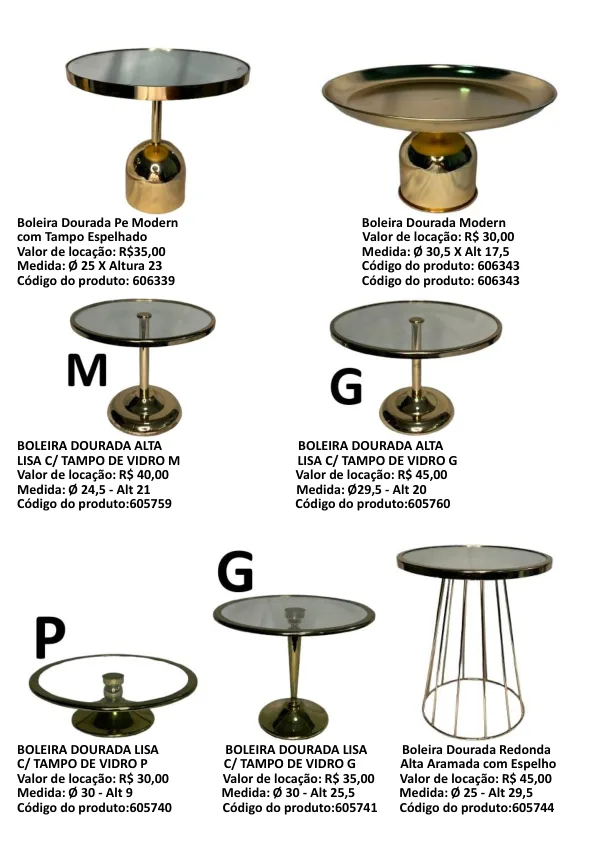 Prévia do catálogo de peças douradas