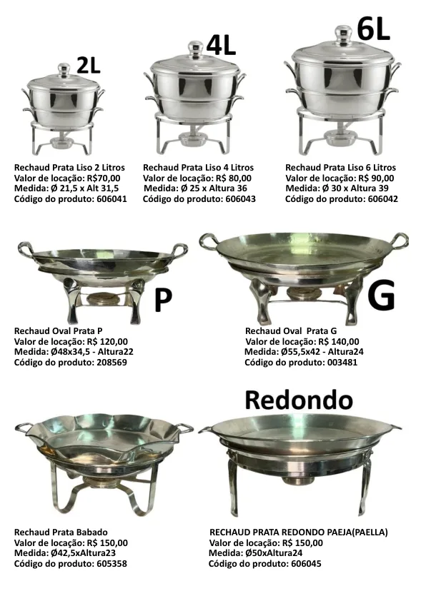 Prévia do catálogo de réchauds e materiais de buffet
