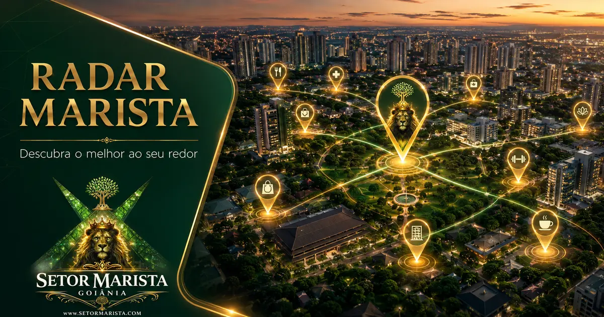 Radar Marista com mapa editorial de serviços e experiências no Setor Marista em Goiânia