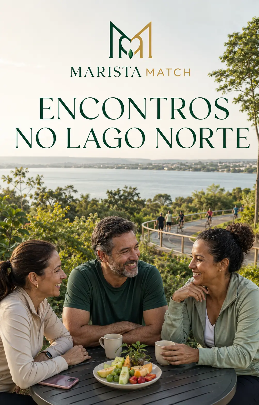 Adultos conversando com vista para o Lago Norte em Brasília