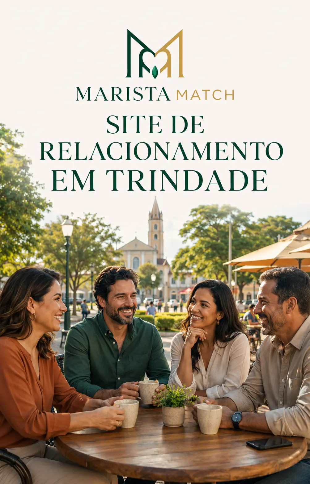 Adultos felizes conversando em praça de Trindade Goiás